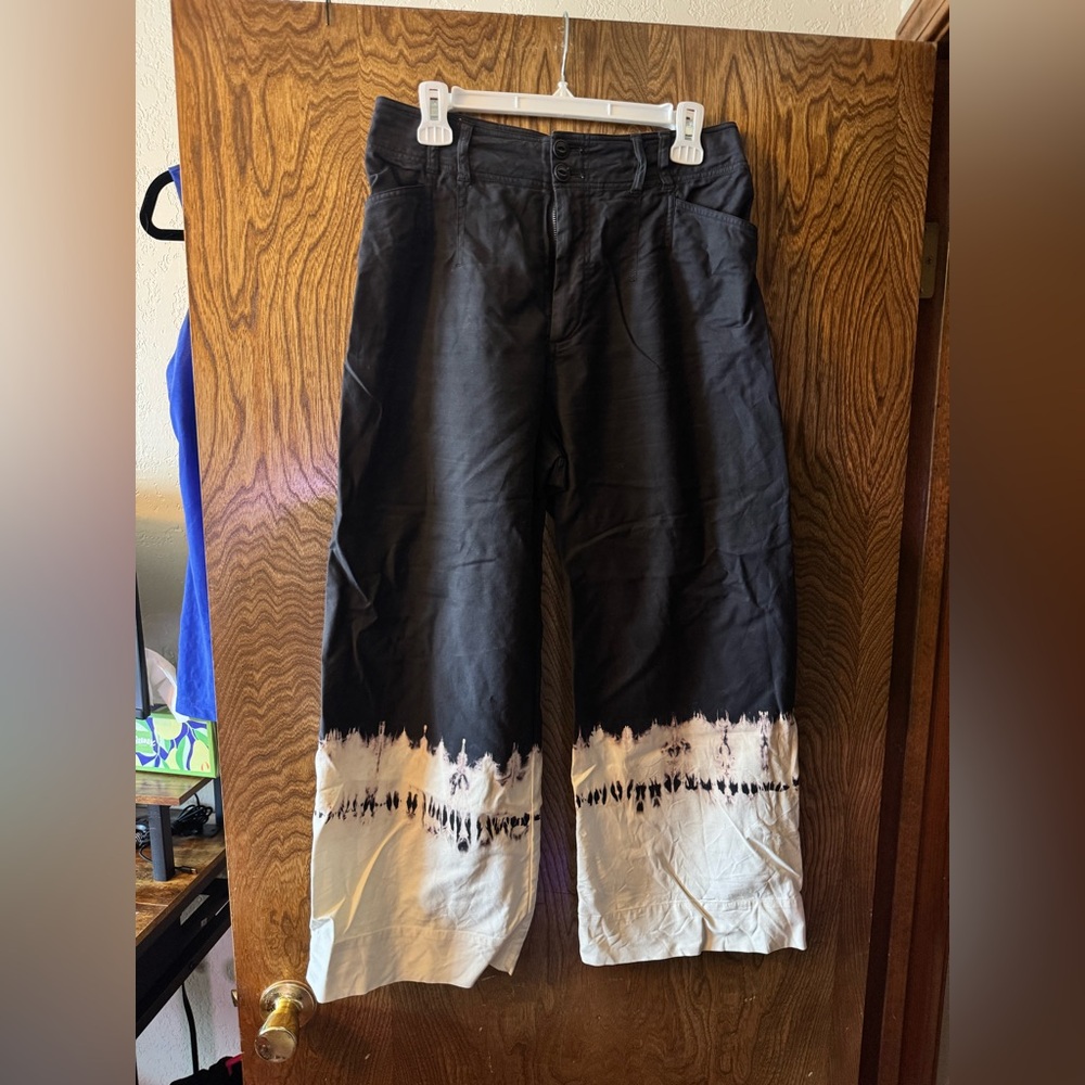 Anthropologie Black and White Tie-Dye Cropped Wide-Leg Pants